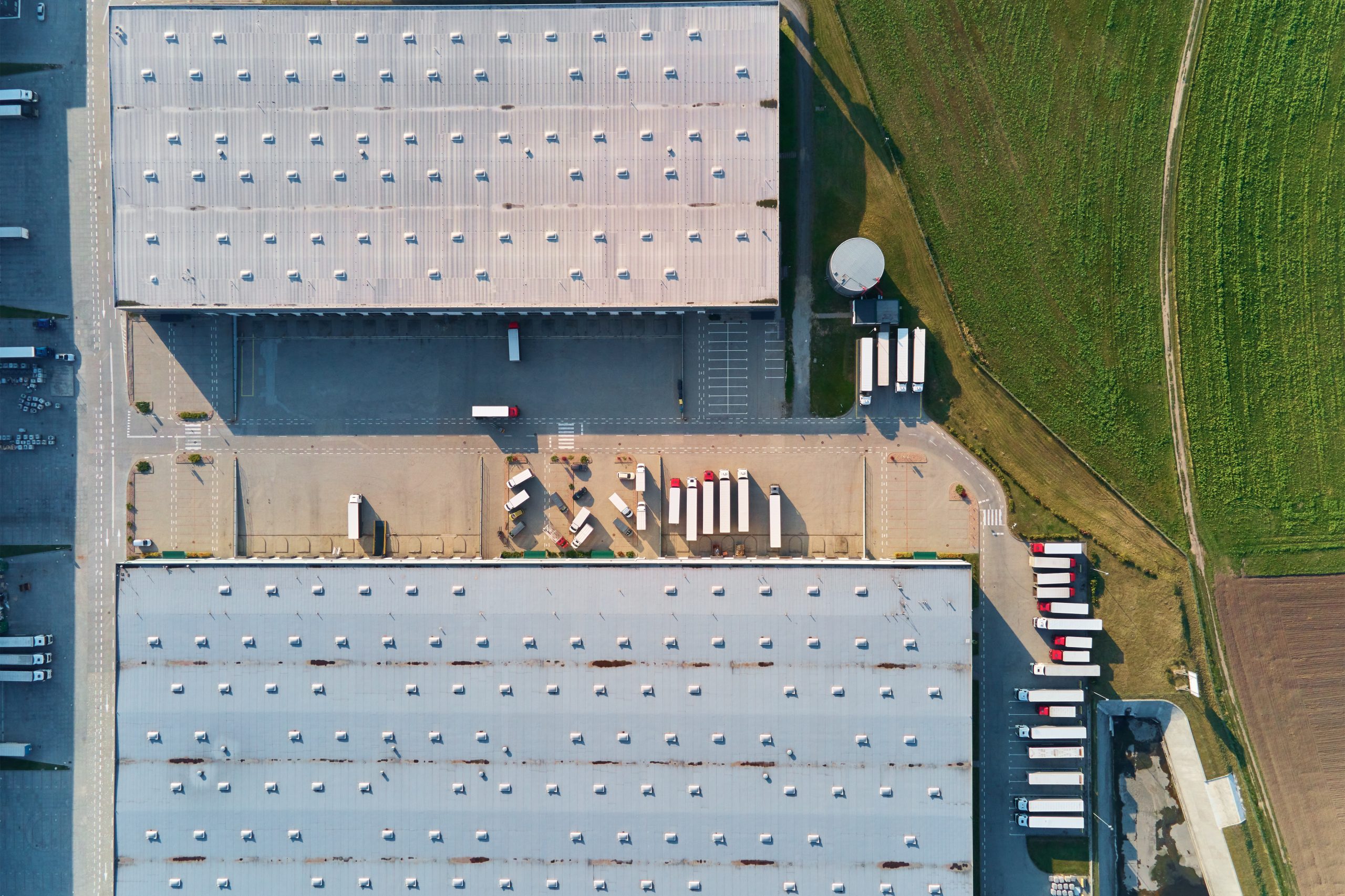 an aerial photo of a commercial roof