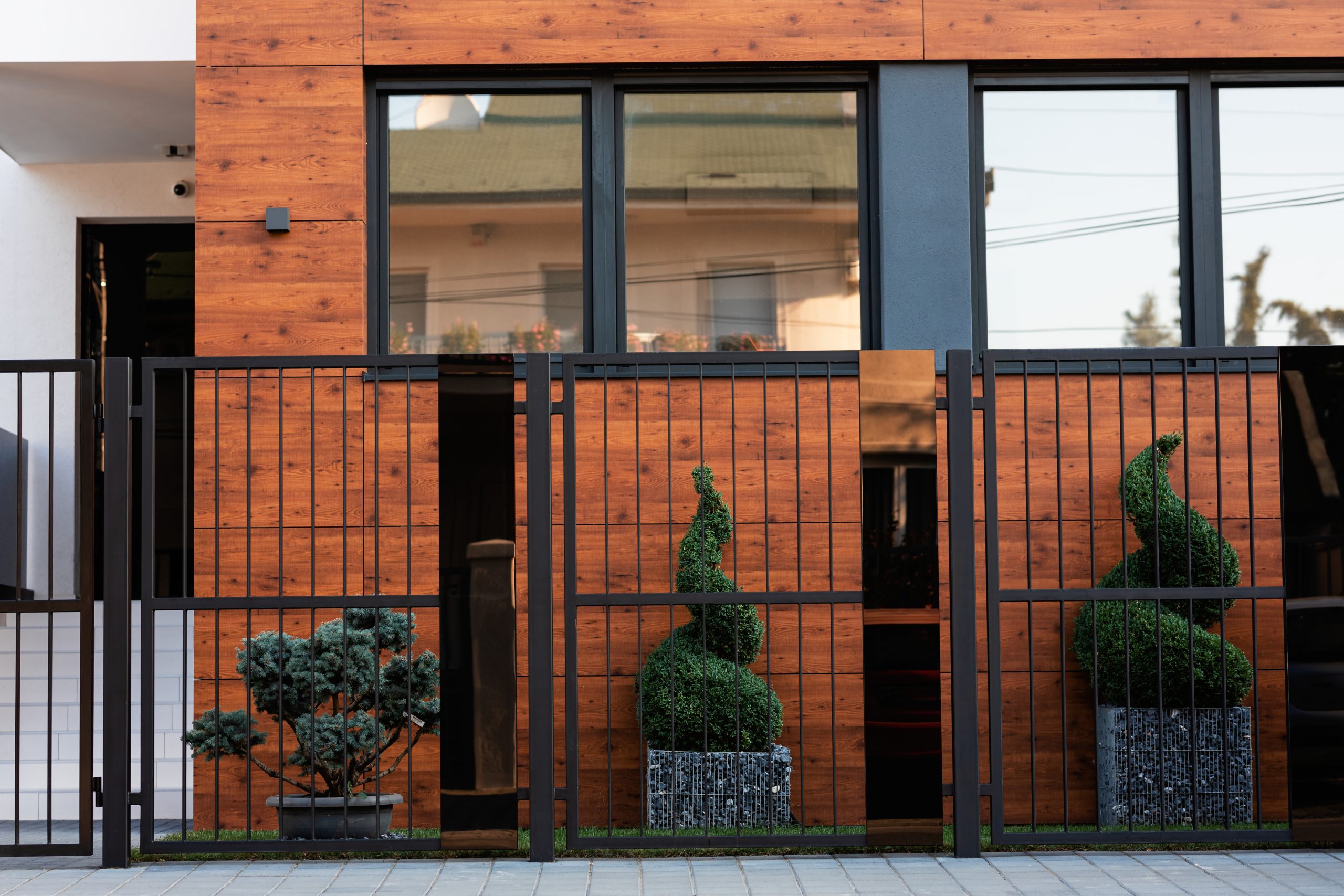 Safety gate and exterior on a modern house.