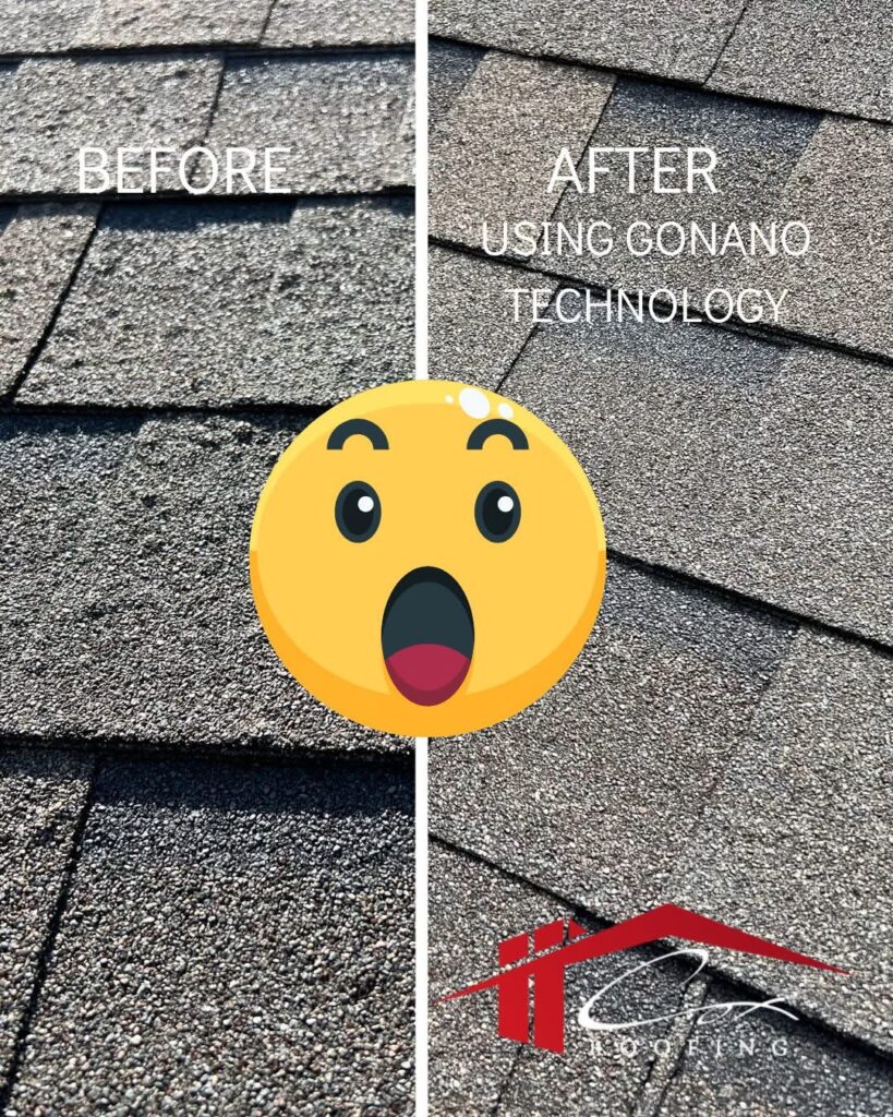 Before and after of a Mississippi roof using gonano roof rejuvenation